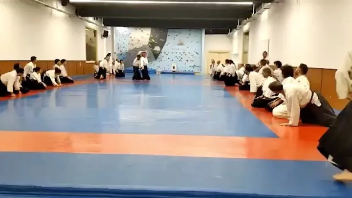 Miyamoto T. Shihan (宮本 鶴蔵) showing Ryōte-dori Shihō-nage (両手取り 四方投げ).