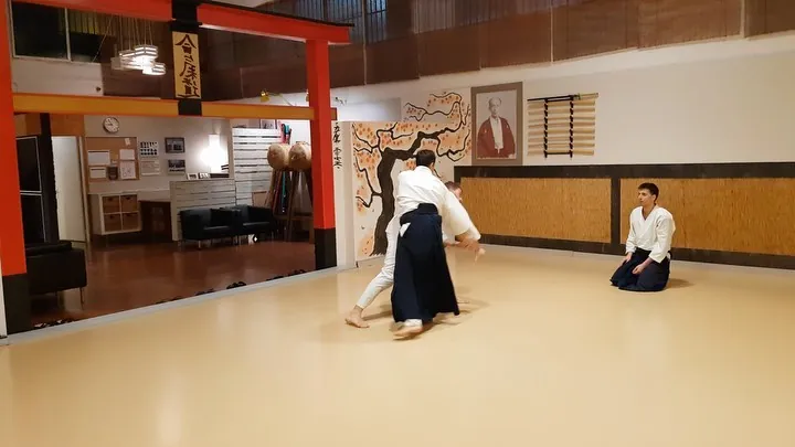 Katate-dori Ai-hanmi Irimi-nage (片手取り 相半身 入り身投げ). Sometimes entering a