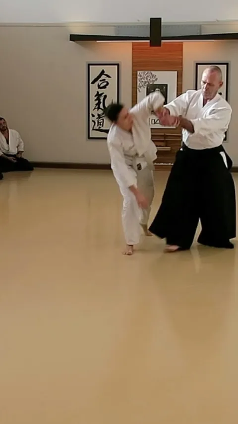 Mike Flynn Sensei showing Shōmen-uchi Dai-yonkyō (正面打ち 第四教) with Crist