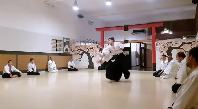 Pablo Martín Sensei showing Katate-dori Jiyū-waza Ai-hanmi (片手取り 自由技 相