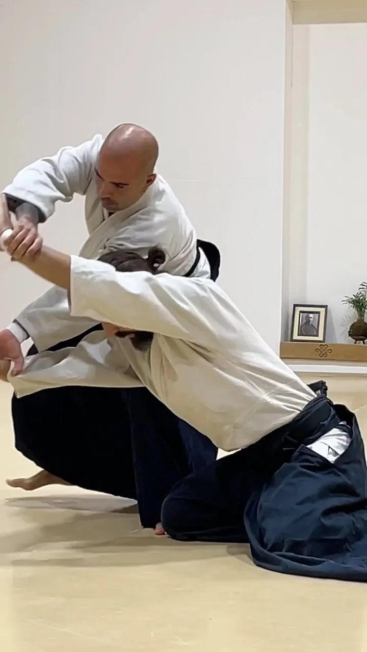 Nage-waza Ryōte-dori Hanmi-handachi (投げ技 両手取り 半身半立ち)